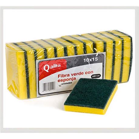 Fibra verde qalita con esponja il10x15 pac 12 un c/8 ref: ab106 - 2420031